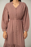 The Dusty Rose Buttoned Midi Dress