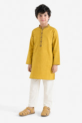Boys' Mustard Striped Kurta