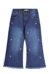 Girls Floral Embroidered Wide-Leg Denim
