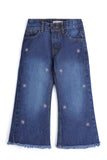 Girls Floral Embroidered Wide-Leg Denim