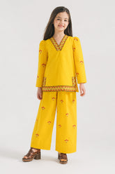 Girls' Mustard Floral Embroidered Set