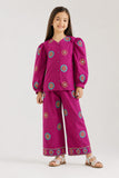 Girls' Purple Floral Embroidered Suit