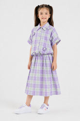Girls' Lavender Plaid Floral Skirt Set