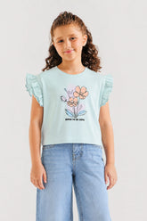 Girls' Mint Ruffle Sleeve Graphic Tee