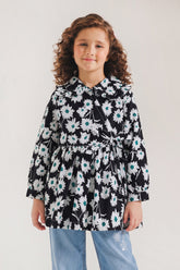 Girls' Floral Wrap-Style Frock