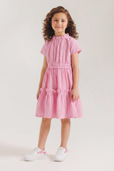 Girls' Pink Gingham Ruffled Dress
