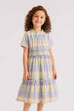 Girls' Pastel Checkered Ruffled Dress
