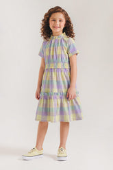 Girls' Pastel Checkered Ruffled Dress