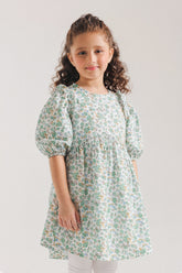 Girls' Green Floral Tiered Dress