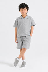 Textured Zip-Neck Boxy POLO SET