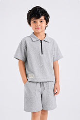 Boys' Textured Zip-Neck Boxy Polo