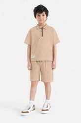 Textured Zip-Neck Boxy Polo Set