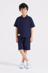 Textured Zip-Neck Boxy POLO SET