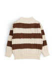 Cream & Brown Striped Cable Knit Mock Neck Sweater