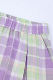 Girls' Lavender Plaid Floral Skirt Set