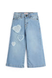 Girls Wide-Leg Heart Patch Denim