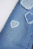 Girls Wide-Leg Heart Patch Denim