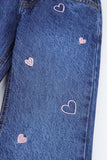 Girls Wide-Leg Heart Embroidered Denim