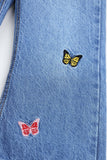 Girls Butterfly Embroidered Wide-Leg Denim