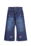 Girls Butterfly Embroidered Wide-Leg Denim