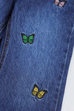 Girls Butterfly Embroidered Wide-Leg Denim