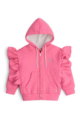 Ruffle Sleeve Quilted Zip-Up Hoodie