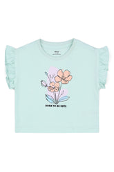 Girls' Mint Ruffle Sleeve Graphic Tee