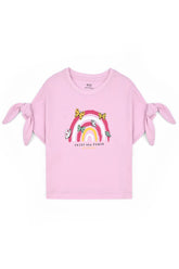 Girls' Pink Rainbow Knot-Sleeve Tee