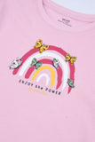 Girls' Pink Rainbow Knot-Sleeve Tee