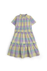 Girls' Pastel Checkered Ruffled Dress
