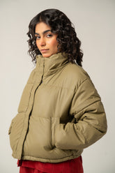 Stylish Faux Leather Puffer Jacket