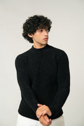 Textured Black Mock Neck Sweater