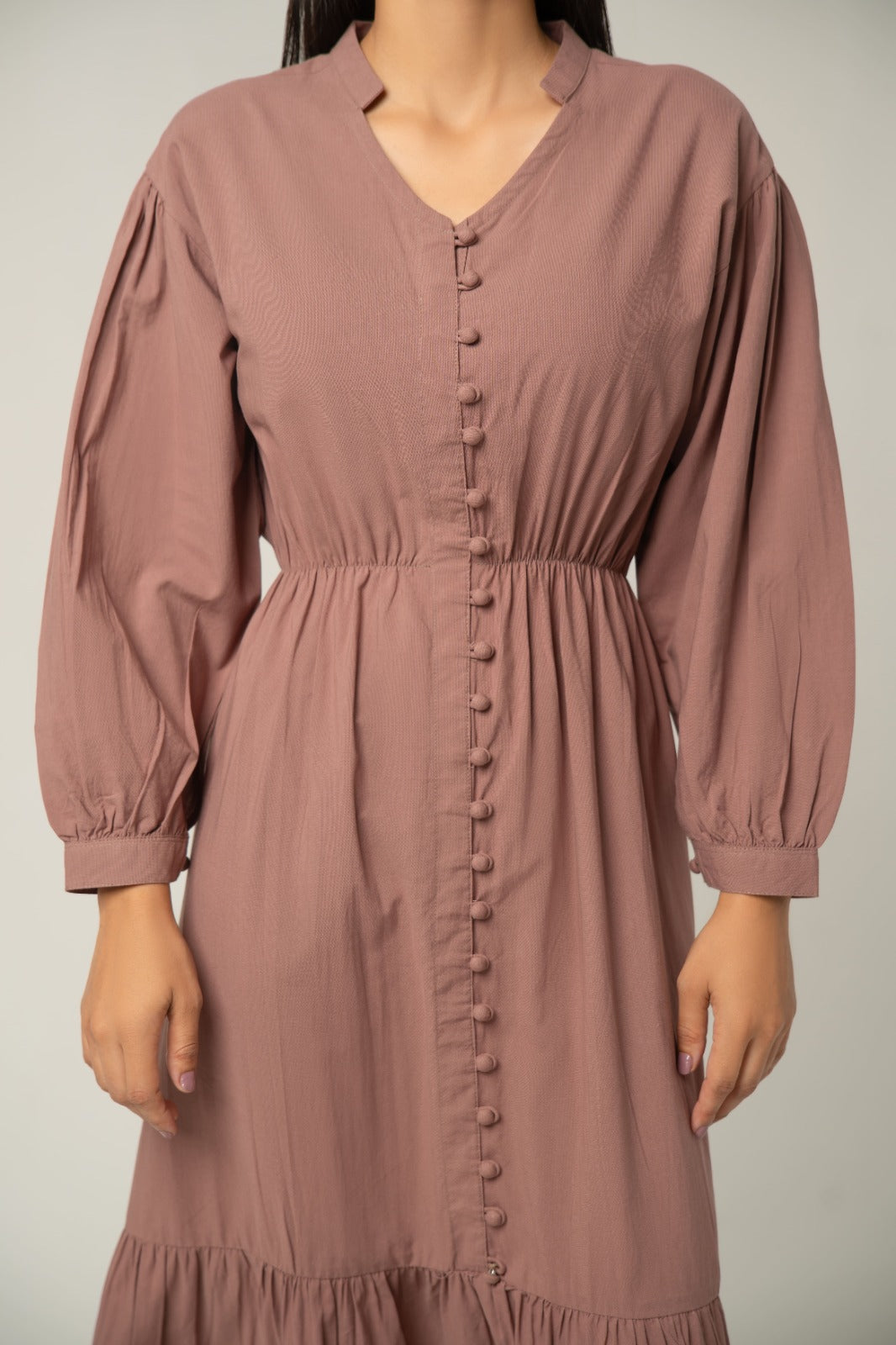The Dusty Rose Buttoned Midi Dress