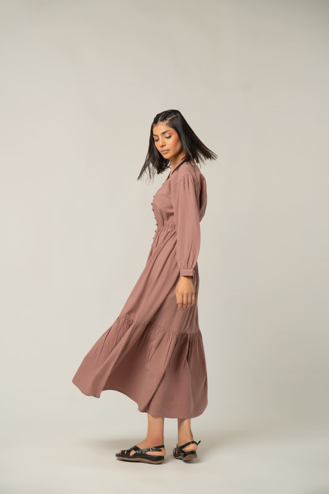 The Dusty Rose Buttoned Midi Dress