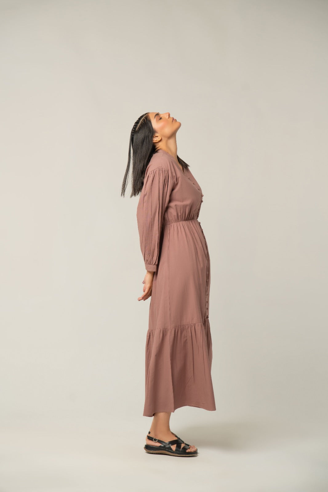 The Dusty Rose Buttoned Midi Dress