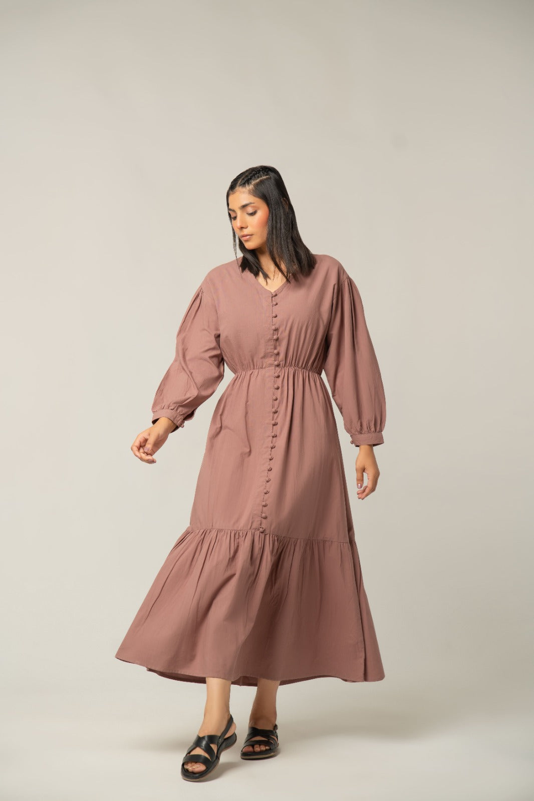 The Dusty Rose Buttoned Midi Dress