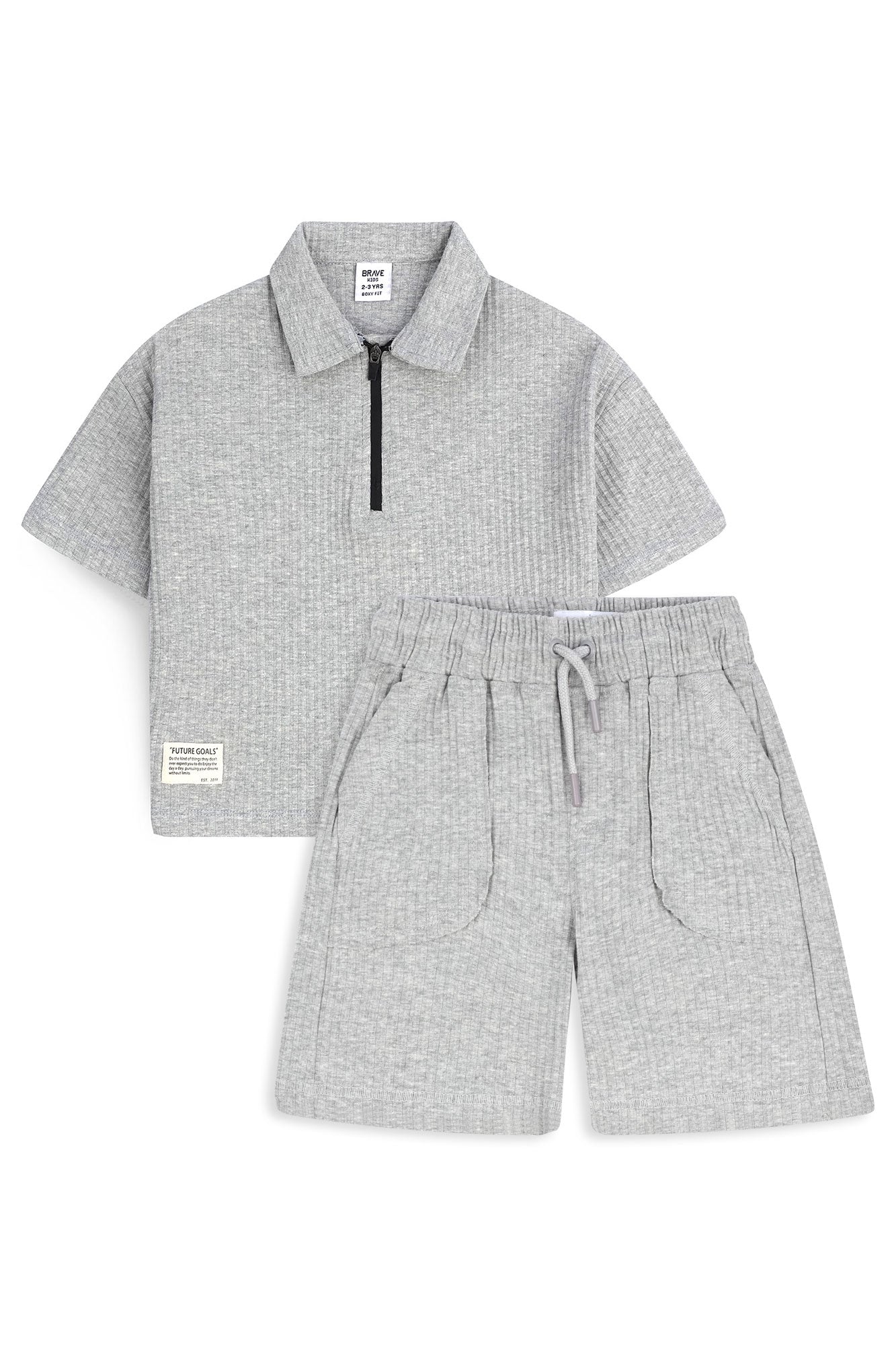 Textured Zip-Neck Boxy POLO SET