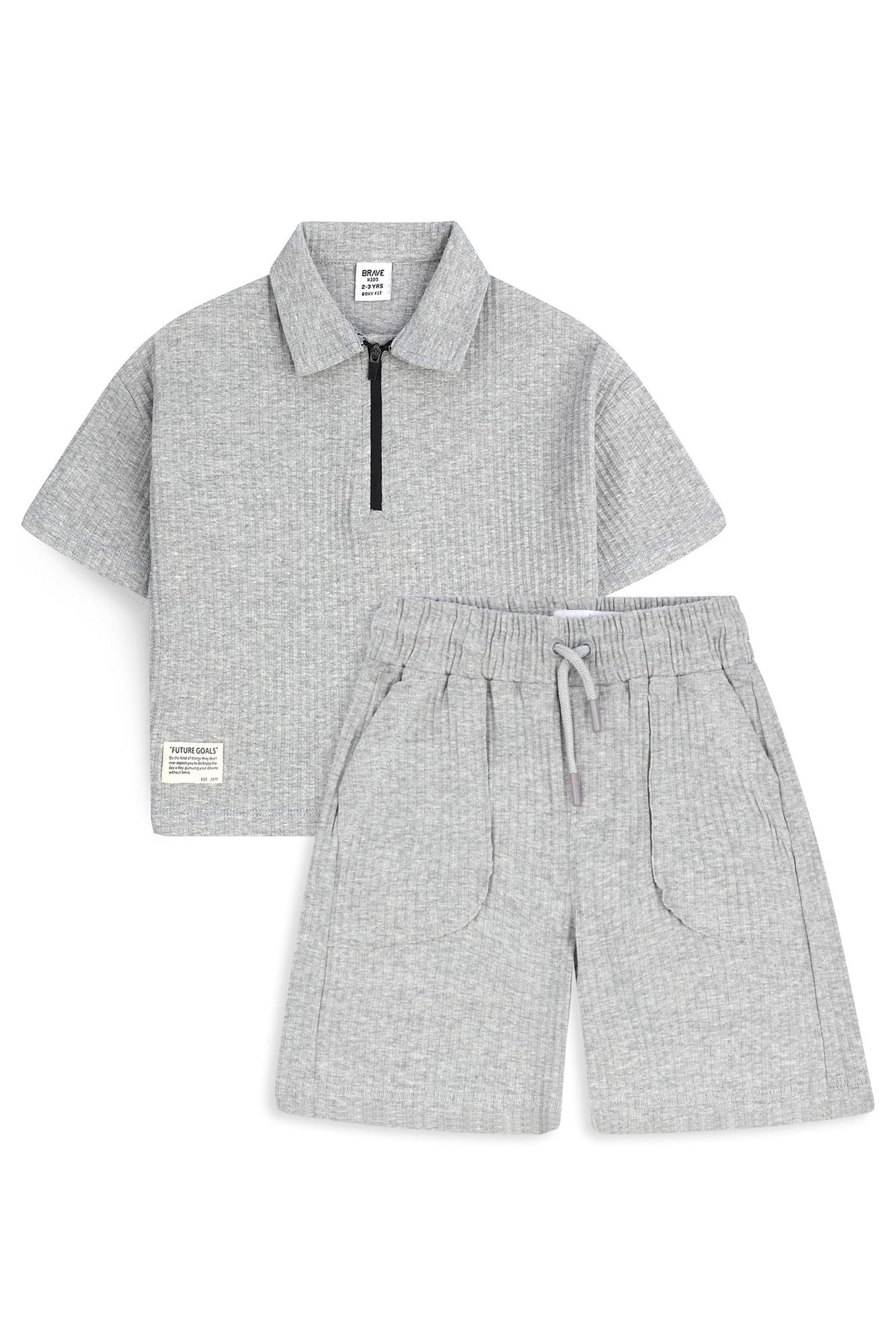 Textured Zip-Neck Boxy POLO SET