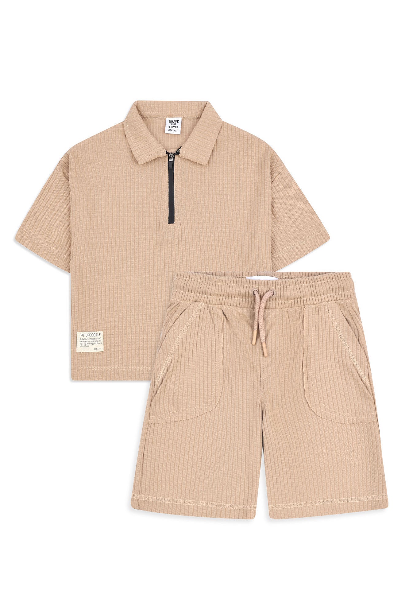 Textured Zip-Neck Boxy Polo Set