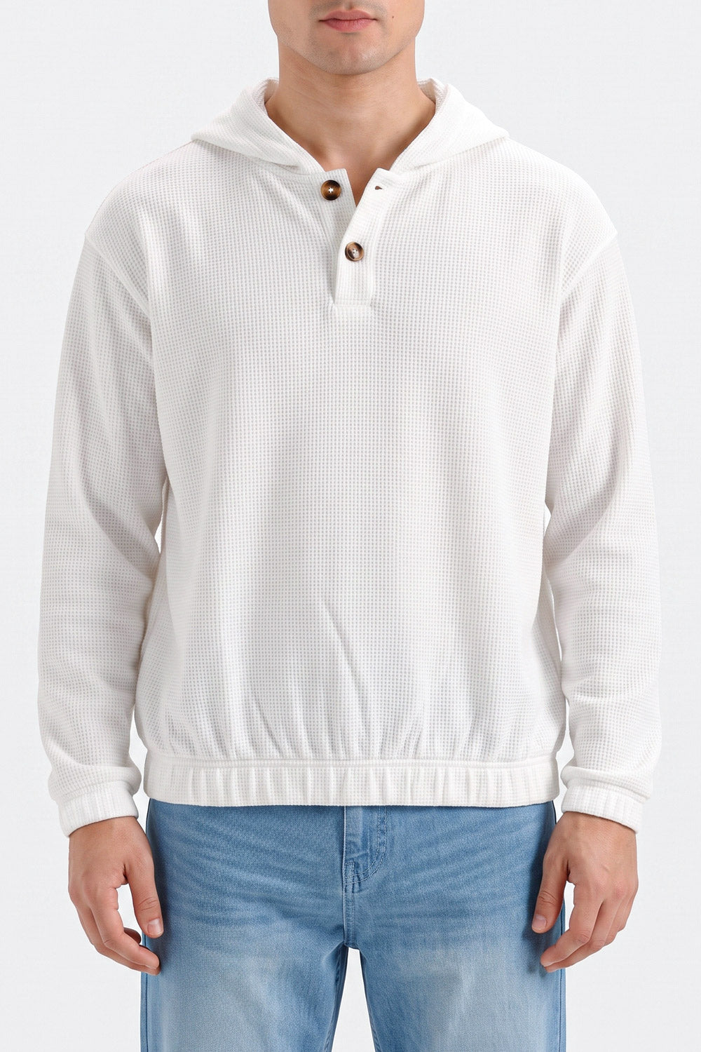 TEXTURED HENLEY  HOODIE