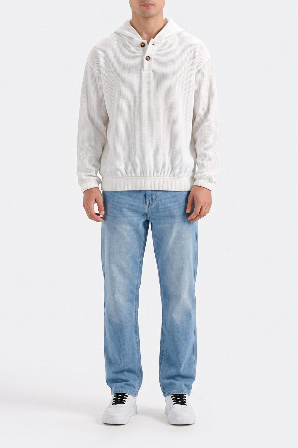 TEXTURED HENLEY  HOODIE