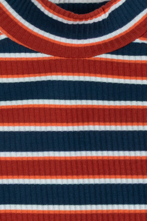 Striped Ribbed Mock Neck