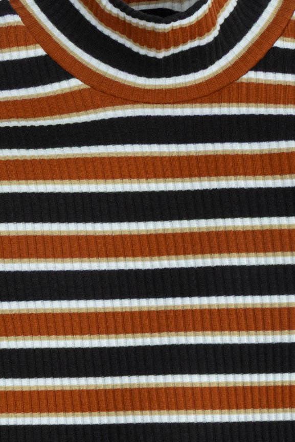 Striped Ribbed Mock Neck