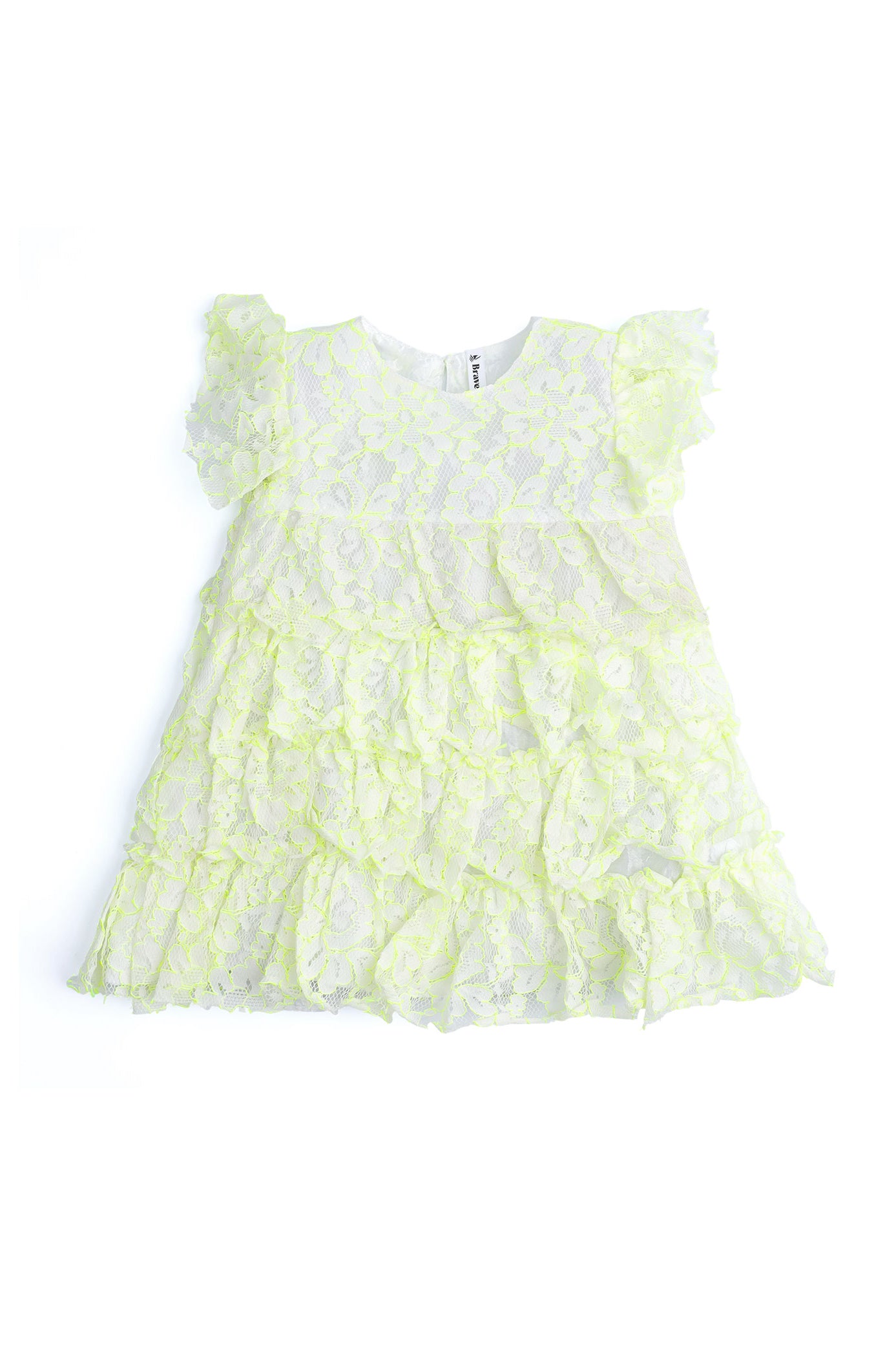 Girls Neon Lace Tiered Ruffle Frock