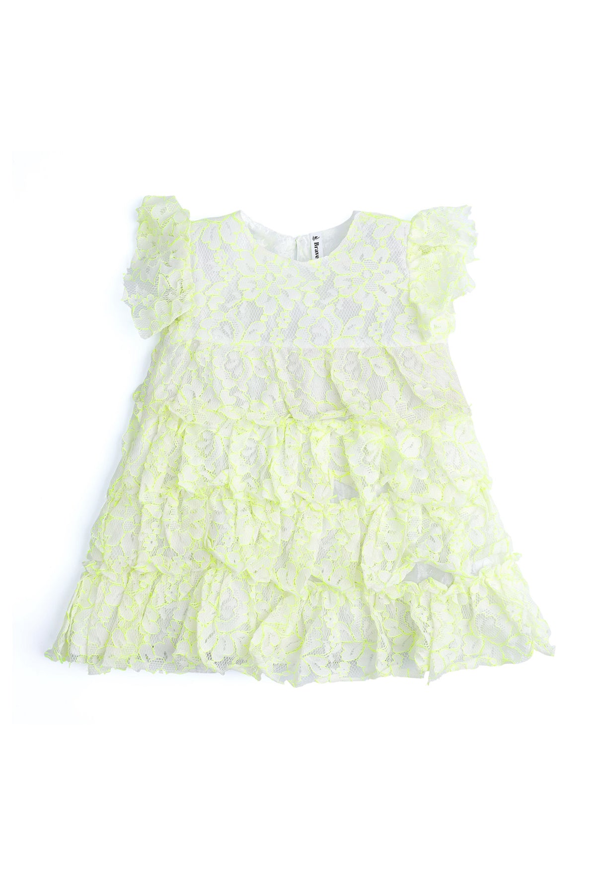 Girls Neon Lace Tiered Ruffle Frock