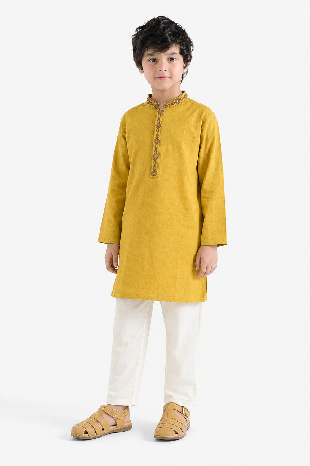 Boys' Mustard Striped Kurta