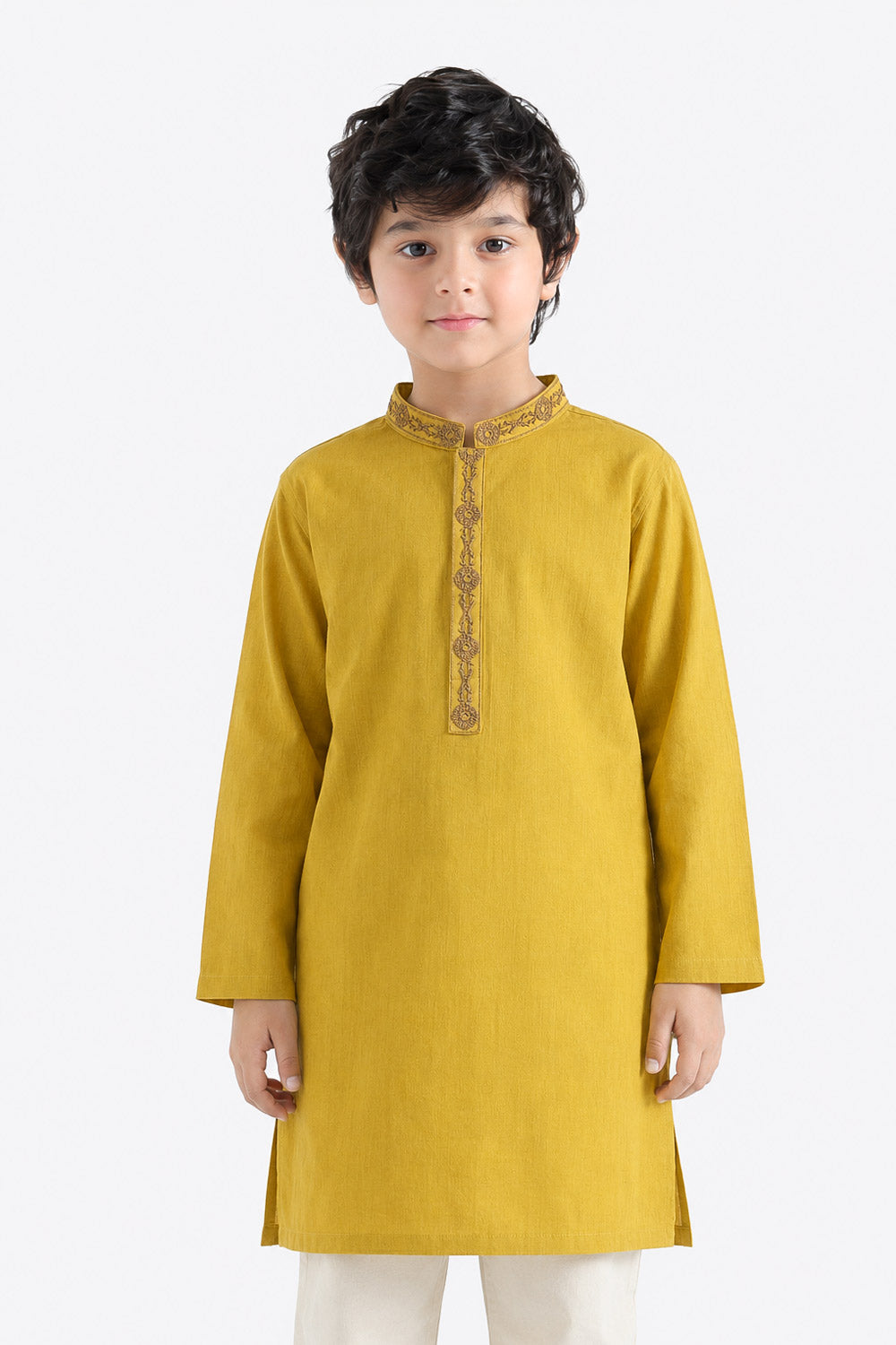 Boys' Mustard Striped Kurta