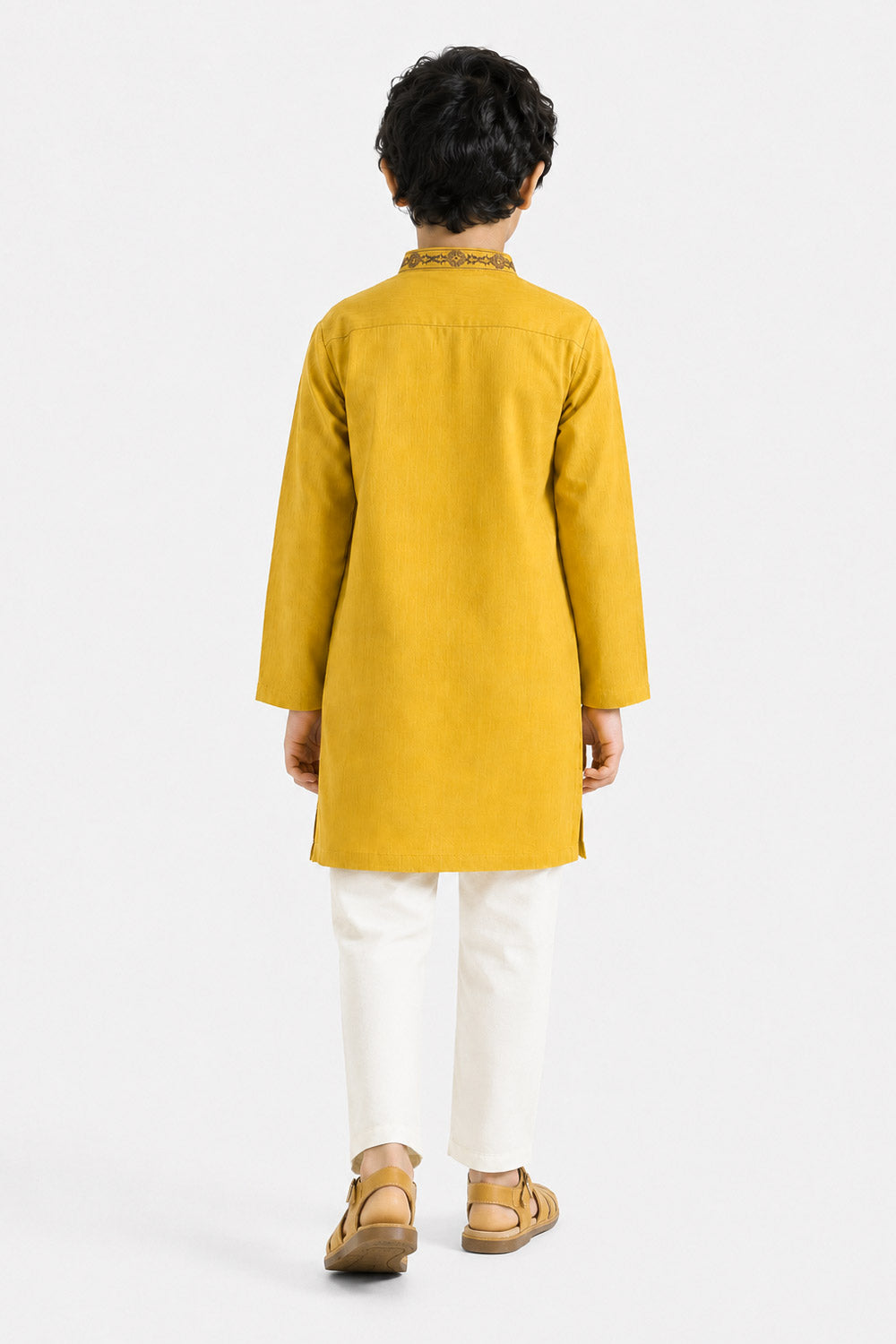 Boys' Mustard Striped Kurta