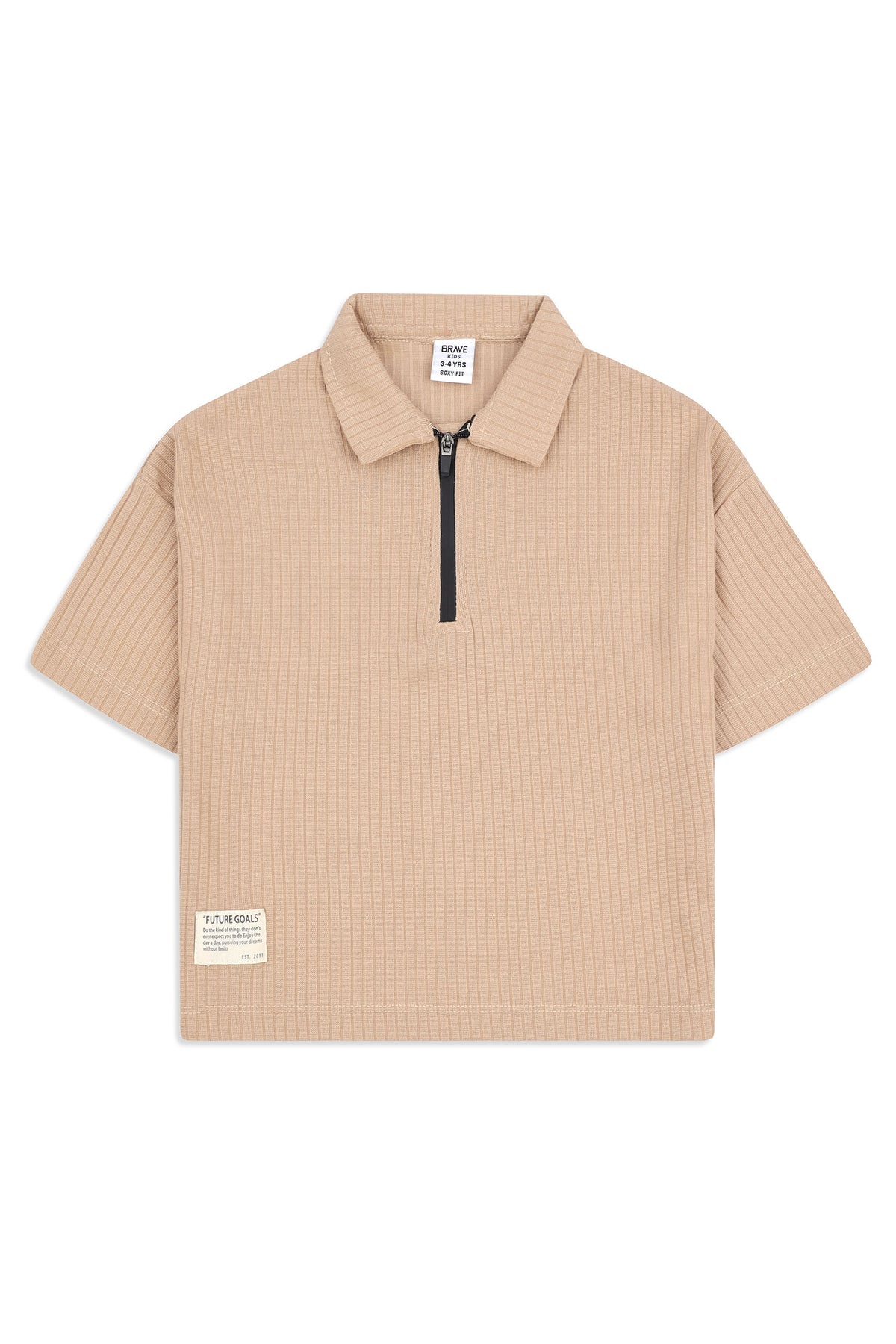 Boys' Textured Zip-Neck Boxy Polo