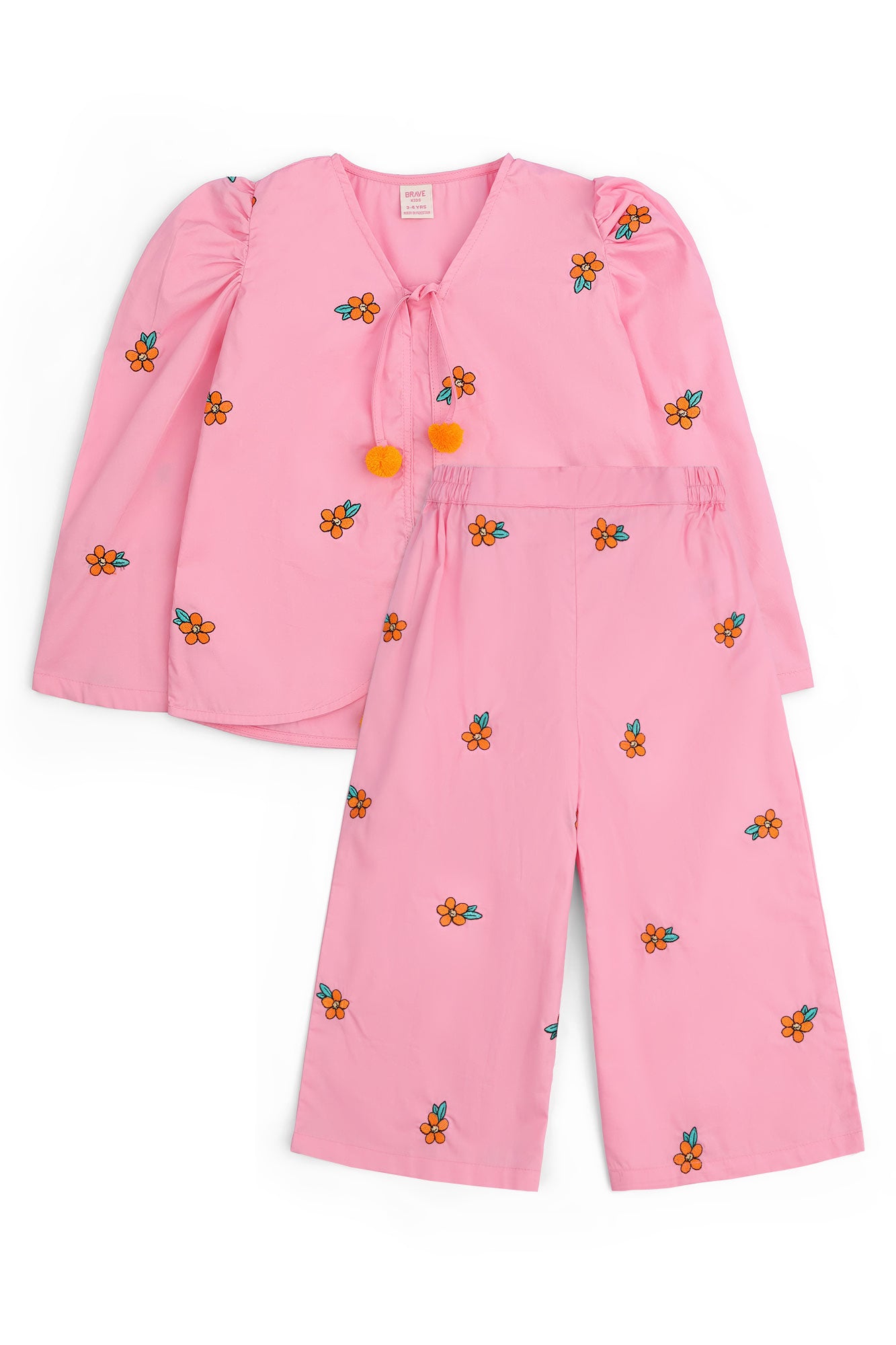 Girls' Pink Floral Embroidered Eastern Set